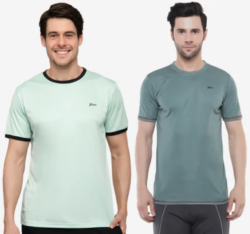 Xohy Polyester Sports & Gym T-Shirts For Men Pakc of 2 - Pista & Mint Green