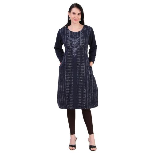 PERFECT PRODUCTIONS Stunning Straight Winter Kurti With Long Sleeves For Girls & Women's , Winter Kurti , Kurti For Woman , Women Winter Kurti , Regular Wear Kurti , Casual Wear Kurti , Kurti For Women_Navy Blue-5XL