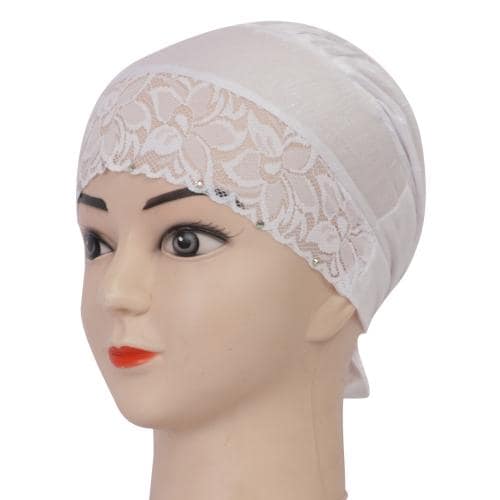 MONATI Women Under Scarf Lace Tie Back Bonnet Hijab Cap |Under hijab Cap White | Free Size