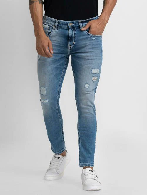 Spykar Blue Cotton Slim Fit Tapered Length Jeans For Men (Kano)