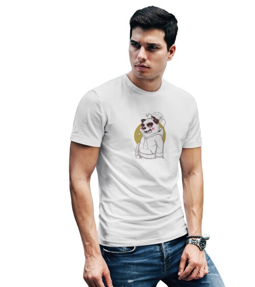 Calm Down Men White Printed Cotton Blend Round Neck T Shirt-S(HALF-MEN-WHITE-WPANDA)