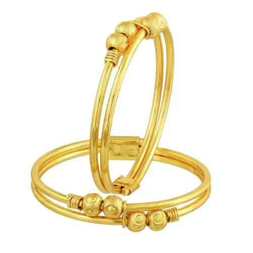 Morir Gold Plated Brass Plain and Ball Bead New Born to Children Bangles Bracelet Ankelt Nazariya for Unisex Baby-Set of 2(1 Pair) for New Borns (0-2yrs)