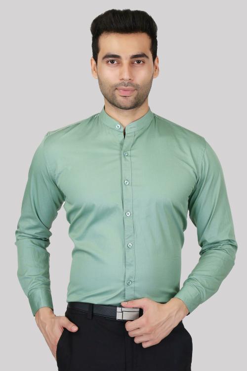MEGHZ Men Green Solid Cotton Blend Shirt (S)