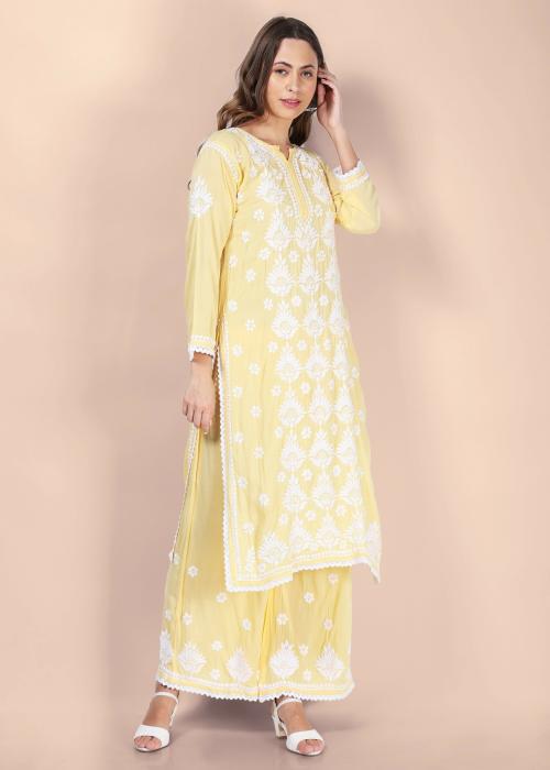 Syrish Pure Modal Chikankari Palazo Set (Yellow)