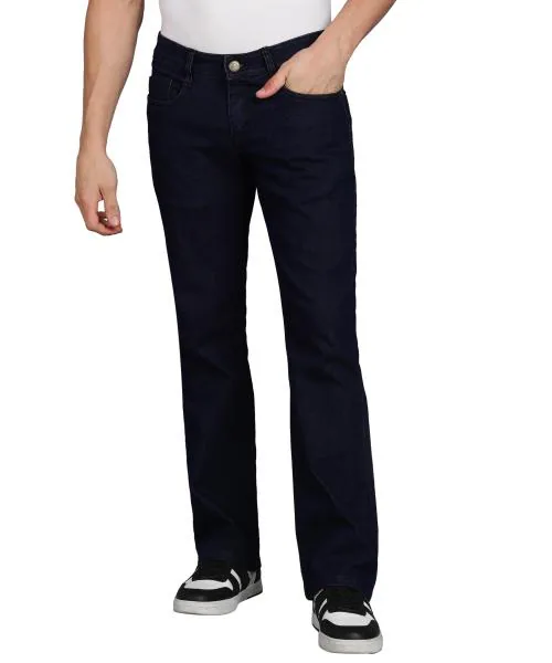 Urbano Fashion Men's Dark Blue Washed Bootcut Jeans Stretchable