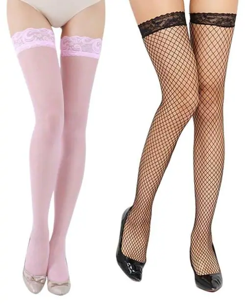 Neska Moda Women Baby Pink, Black Solid Stockings