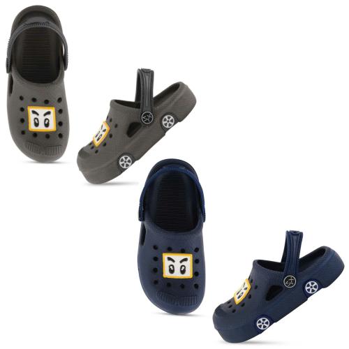 SMARTOTS Pack of 2 Dailywear Unique & Stylish Car Model Casual Clogs with Back Strap for Kids- Blue/Grey
