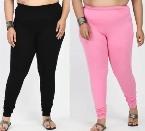 Madman Premium Women's Pure Cotton Oversized Leggings Pack of 2 (Colour: Light Pink & Black, Size: 5XL, Pack of 2)
