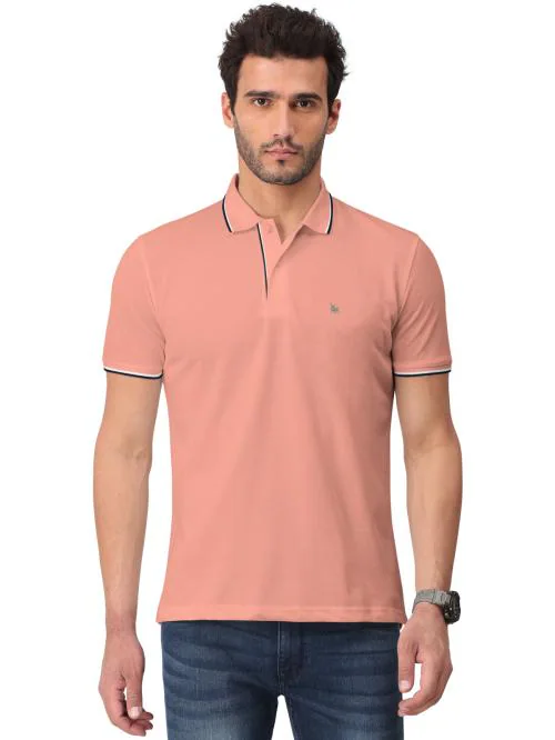 Buy BULLMER Peach Solid Half Sleeve Collar Neck / Polo Tshirts for Men ...