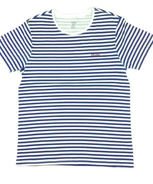 Pelian Men Blue Striped Cotton Jersey T Shirt (L)