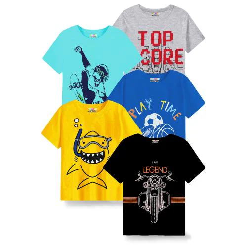 KUCHIPOO Boys Multi Color Printed Cotton Blend Pack of 5 Tshirts | Boys Tshirt | Kids Wear | T shirt for Kids | T shirt for boys | Boys t tshirts