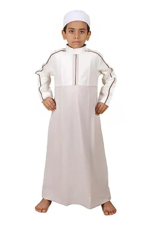 Aaraish CreamThobe for kids | full Sleeve Jubba | Lightweight and Breathable Fabric | Easy to Wash|Regular Fit Premium Imported Quality for Kids | Traditional dress (Black,3 Year)