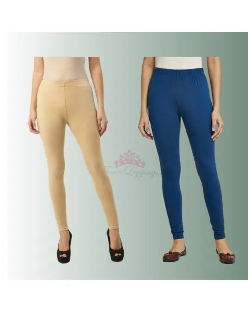 TIARA LEGGINGS Women's Lycra Ankle Leggings for Yoga, Running, Workouts and Casual Wear-Pack of 2|Free Size|Skin-Royal Blue
