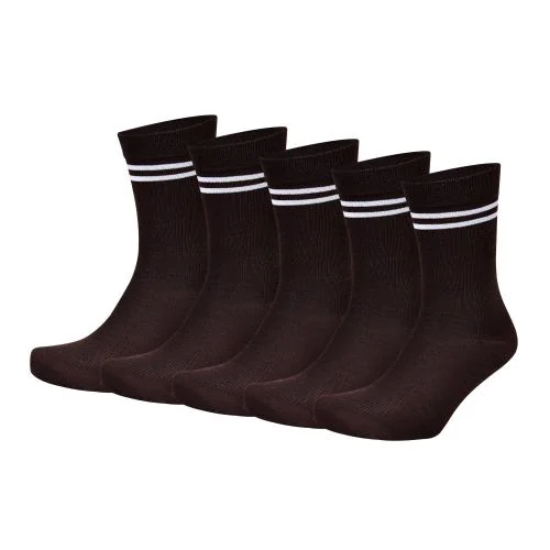 Bizala Brown Color with White Stripes Calf Length Cotton School Socks for Boys & Girls (Pack of 5 Pairs) 12-13Y