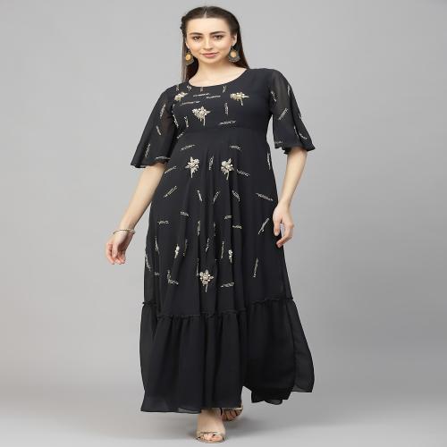 Grey Embellished Embellished Festive Tiered Kurta-M