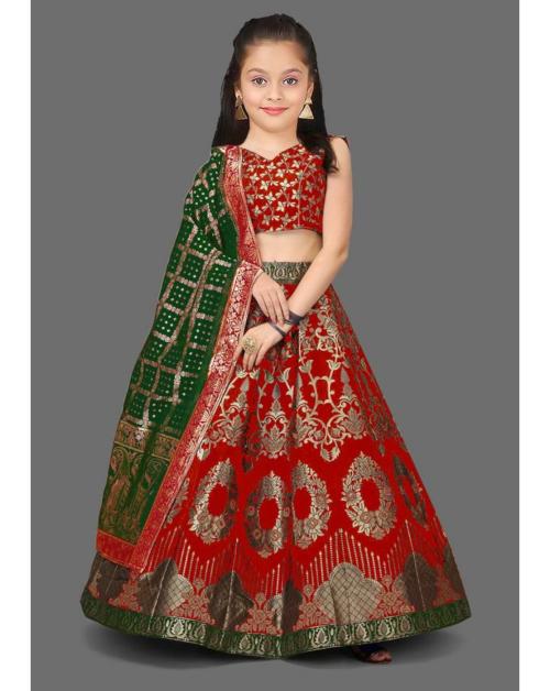 Buy KedarFab Girls Red Woven Design Jacquard Single Lehenga Choli
