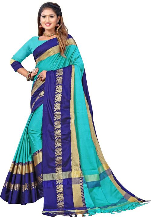 THE 9192 Women Multicolor Animal Print Cotton Silk Saree