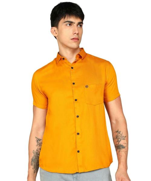 KOLOR FUSION Men Mustard Viscose Rayon Casual Shirt