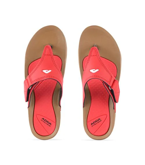 ADDA 2D STAR-1 Women Beige & Red Thong Flip-Flops