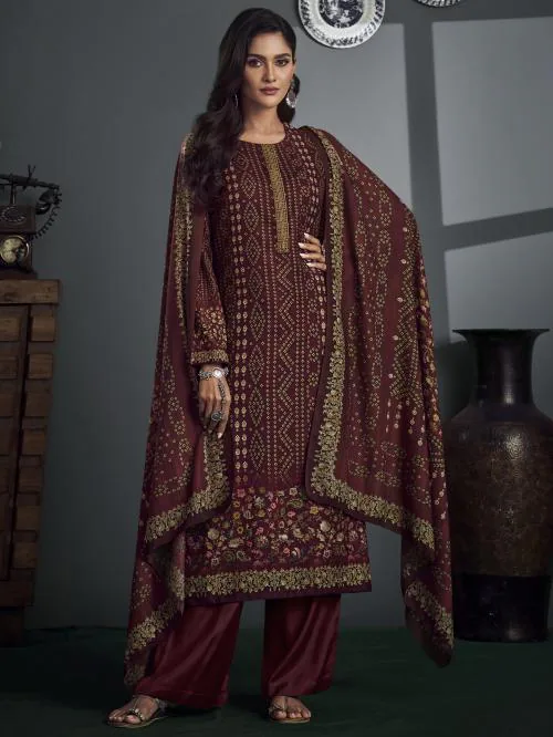 Stylee Lifestyle Maroon Pashmina Digital Printed Dress Material