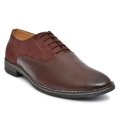 HABBITUS FASHION Premium Oxford Matte Gradient Synthetic Leather Plain Formal Laceup Shoes With Round Toe For Men (Brown)
