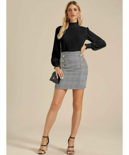 Fabrange Shirred Frill Trim Stand Collar Blouse