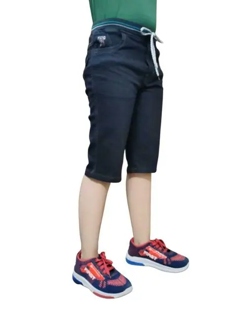 DUPER Boys Three Fourth Shorts, Capri Below Knee Length, Drawstring Elastic Waistband, Stretchable Cotton Denim, Regular fit (Black, 15-16 Years)