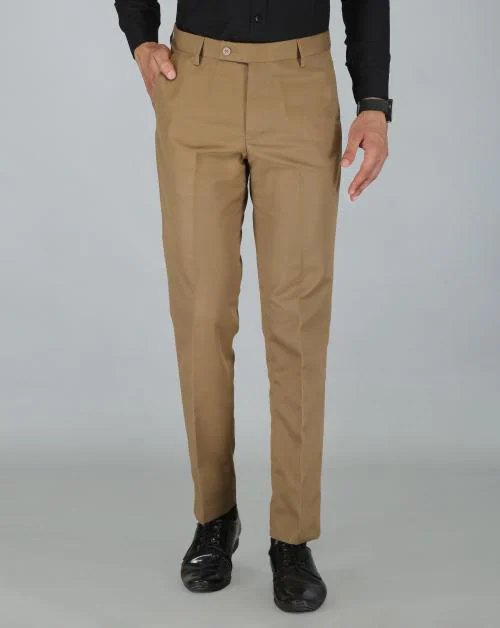 JEENAY Synthetic Formal Pants for Men | Mens Fashion Wrinkle-free Stylish Slim Fit Men's Wear Trouser Pant for Office or Party - 40 US, Khakhi