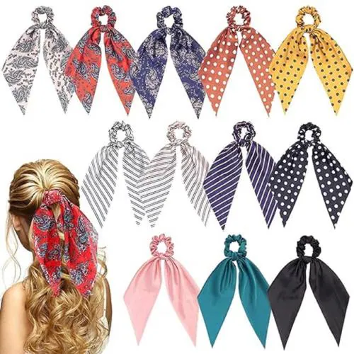 THE MAXIM , Printed Women Elastic Scrunchies Hair Bands Retro Hair Ties Hair Band (Multicolor) Pack of 8