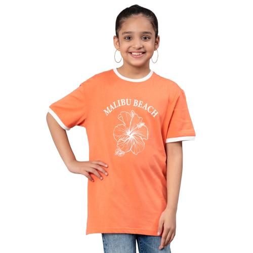 Mode By Red Tape Coral Color T-Shirt for Girls |Best in Comfort| Cotton| Half Sleeves| Casual Fit