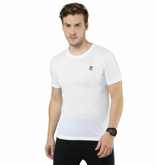 SURYA MAX Men Plain White Polyester Round Neck Half Sleeve Dry Fit Sports Gym Tshirt (2Xl)