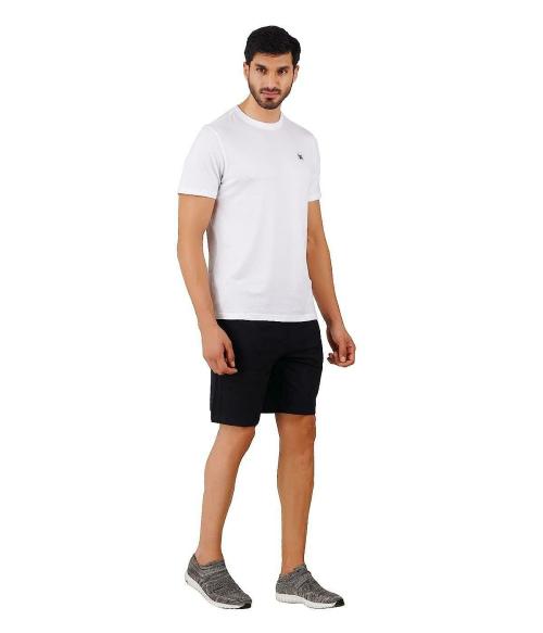 Lavos Men Black Bamboo Cotton and Lycra Active Sports Shorts with 2 Zipper Side Pockets and Back Pocket, XXL