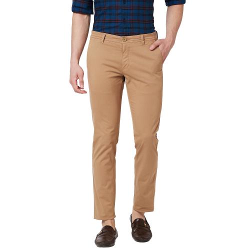 Buy Parx Tapered Fit Solid Medium Khaki Trouser Online at Best Prices ...