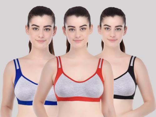 Sexy Bust Women Multicolor Solid Cotton Blend Pack Of 3 Non Padded Bra (32)