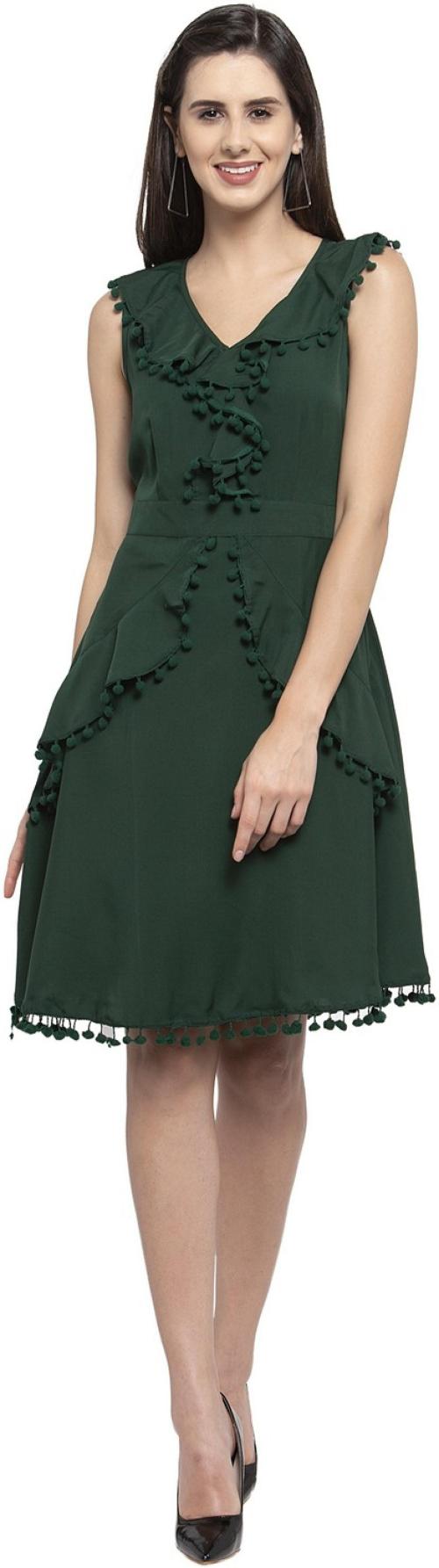 Karmic Vision Women Green Crepe Single Dress