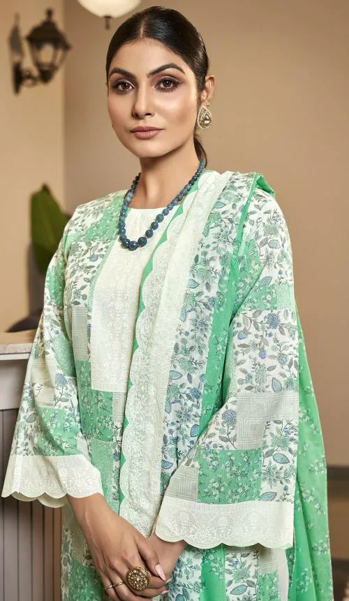 THE JAZZBAAT Pure Cotton Unstitched Printed Suit Material with Cotton Dupatta Unstitched Dress Material For Women (Green)