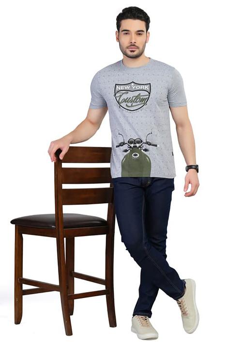 ESSA Men's Regular Fit Printed Crew Neck T-Shirt (20-20) - Grey(Small)