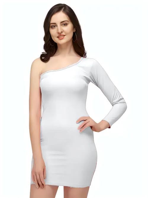 ZELZIS Women Lycra Fency One Sholder White Bodycon Dress