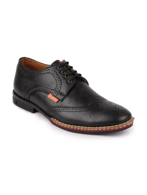 FAUSTO Men's Black Formal Lace-Up Brogue Shoes