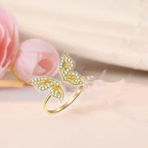 ARZONAI Fashionable design sense opening butterfly ring female index finger ring Metal Ring