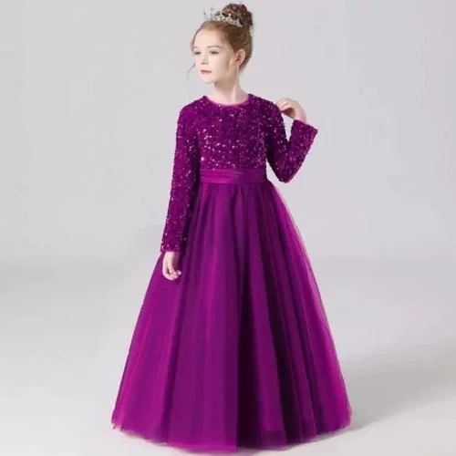 KSRUDRAKSH FASHION Kids Girl's Princess Look Gown Dress (Purple) (Size-4-5 Y)