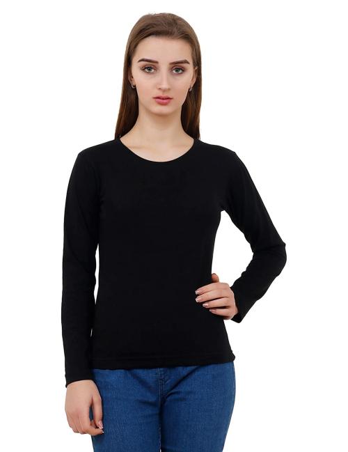 Reifica Women Black Cotton T-Shirts (S)