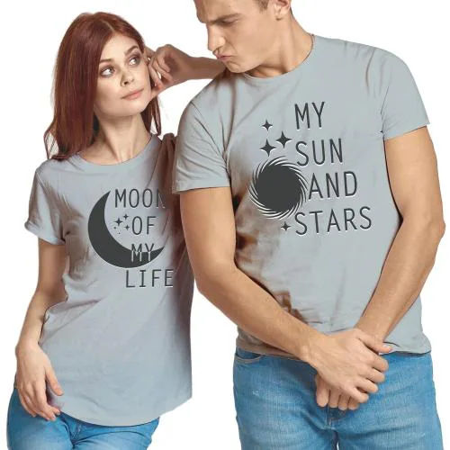 Delberto Couple T-shirts|Couple T shirt|Women T shirt|Men T shirt|Couple| T-shit|Tshirt|Men T-shirt|t-shirt Men and Women Grey Printed Polyseter with Cotton Blend Honeymoon T-Shirt - M and S (set of 2) (TIME Rider-Grey-020-MM_FS)