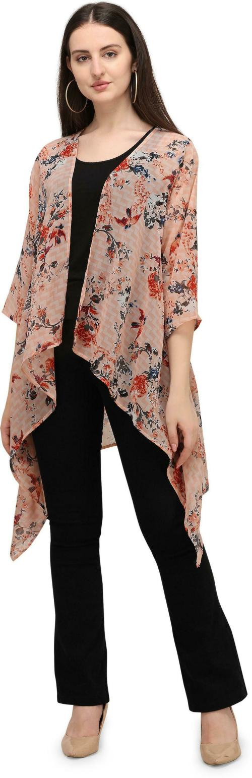 Serein Women Pink Floral Georgette Single Shrugs & Boleros