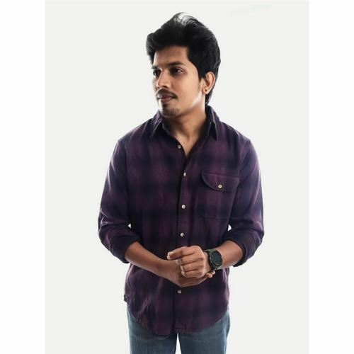 Rad Prix Men Checked Violet Cotton Shirt