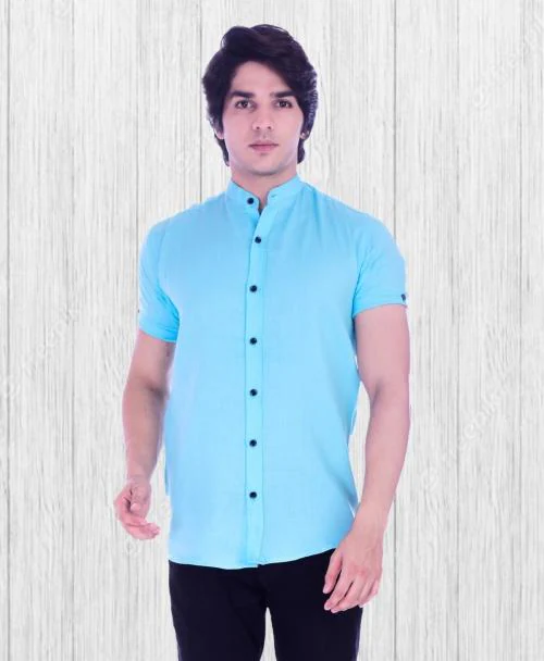 BASE 41 Men's Solid Casual Stand Collar Half Shirt