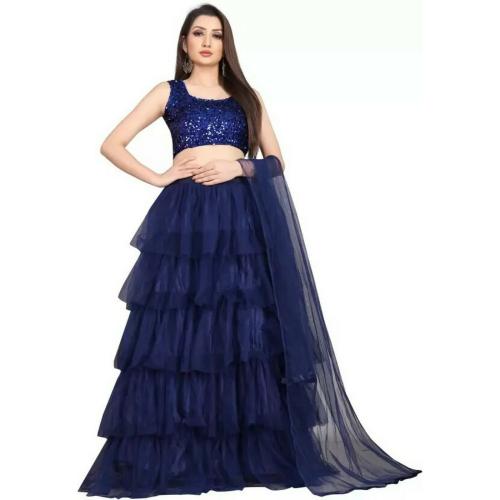 Jahal Fashion Net Semi Stitch Lehenga Choli( Navy Blue)