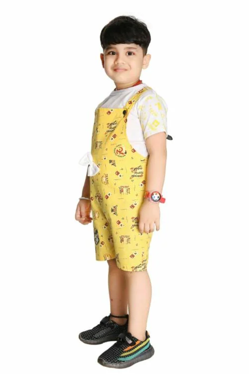 NEW GEN Boys Yellow Printed Cotton Dungaree