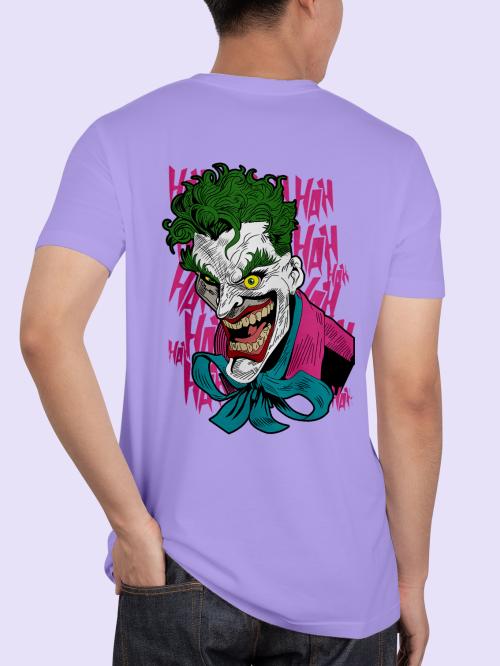 BLISSINK Joker Front And Back Printed Lavender Cotton Tshirt for Men