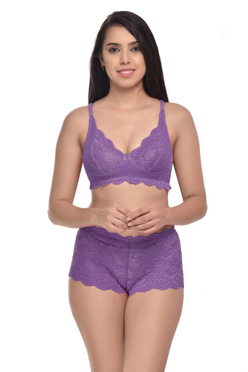 Beach Curve Women Net Bra Panty Set for Lingerie Set ( Pack of 1 ) ( Color : Purple )
